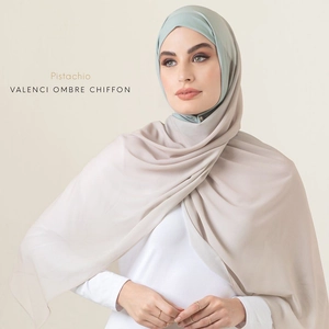 Pistachio ombre chiffon headscarf for women with elegant drape and gradient design