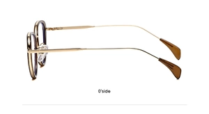 Profilo laterale degli occhiali da sole cat-eye vintage con stanghette dorate e montura tartaruga
