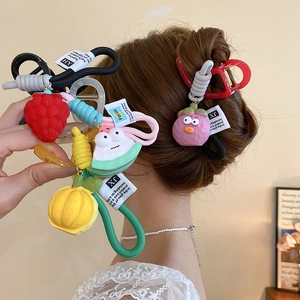 Cute Cartoon Fruit Hair Claw Clip Resin Acrylic Woven Rope Sweet Strawberry Avocado Watermelon Hair Accessories