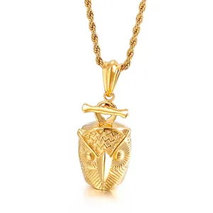 Owl Head Pendant Stainless Steel Gold Plated Hip Hop Rock Punk Streetwear Jewelry For Men Vintage Animal Necklace Charm