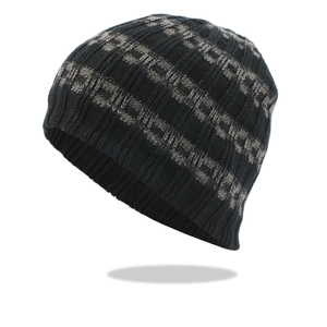 Winter Knit Beanie Hat Acrylic Striped Lattice Thermal Fleece Lined Warm Outdoor Skiing Cap For Men Women
