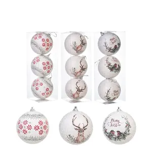 Foam Christmas Ball Ornaments Snowflake Reindeer Bird Print Glitter Decorative Hanging Baubles For Christmas Tree Party Decor