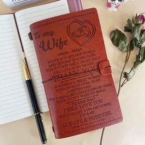 Vintage A6 PU Leather Notebook Journal With Embossed Inspirational Quotes And Tie Closure For Daughter Wife Son