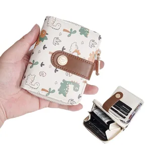 Baellerry short bifold wallet for women with cute dinosaur print and zipper pocket