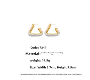 Detailed size and specs of gold triangle enamel earrings made of stainless steel