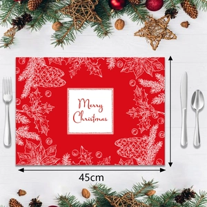 Christmas placemat detail with 45cm size guide on a festive holiday table setting