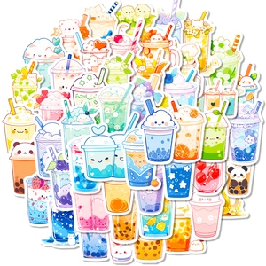 Detailed stack of colorful cute cartoon bubble tea and beverage stationery stickers