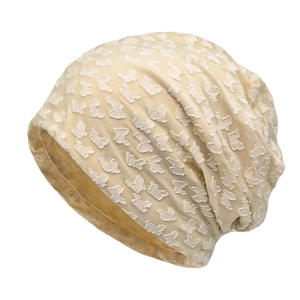 Butterfly Jacquard Slouchy Beanie Women Satin Lined Soft Windproof Hat Nightcap