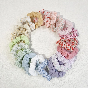 Korean Style Floral Polka Dot Scrunchies Fabric Pleated Hair Ties Sweet Vintage Fruit Print Elastic Ponytail Holders For Women