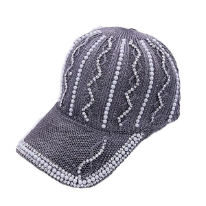 Damen Gestrickte Baumwolle Baseballkappe Mit Künstliche Perlen Und Strass Süße Glitzernde Sonnenschutz Mütze Sommer Koreanischer Stil