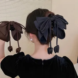 Pince À Cheveux Élégante Avec Grand Nœud En Satin Rubans Longs Pendentif Tulipe Style Français Accessoire Cheveux Pour Femmes