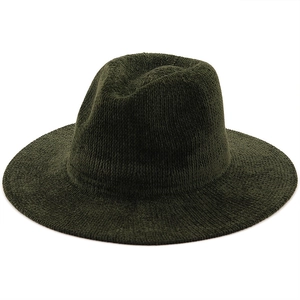 Dark green chenille knit fedora hat with textured finish on a clean white background