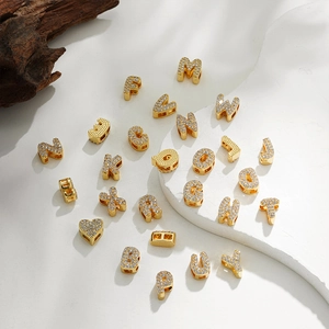 18k gold plated stainless steel initial letter pendants with zircon for DIY necklaces