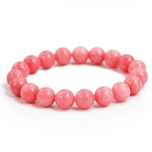 Pink rhodochrosite beaded bracelet for women featuring round polished natural gemstone beads