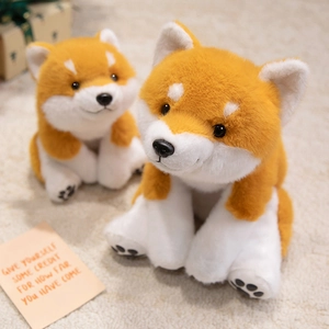 Cute Shiba Inu plush toy set in two sizes featuring soft orange and white fur textures