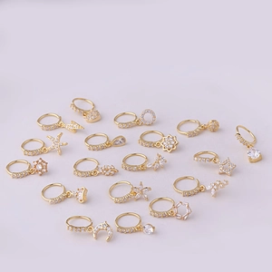 Set of gold drip zircon nose rings and earrings with star, moon and leaf pendants