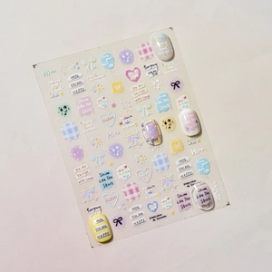 Cute puppy and bowknot themed nail art stickers with colorful macaron patterns