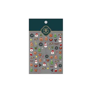 3D embossed Christmas nail stickers featuring Santa and reindeer on white card