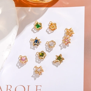 Exquisite 14K gold plated star and flower pendants with colorful cubic zirconia stones