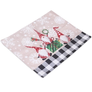 Christmas gnome placemats made of burlap linen with red heart hats and snowflake pattern