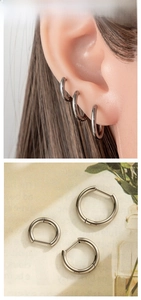 Detail of 8mm to 12mm G23 titanium hoop earrings showing sizes on a model and flat lay