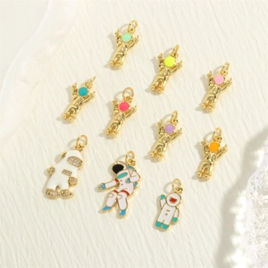 18K gold plated astronaut charms with colorful enamel and zircon for DIY jewelry