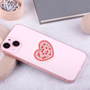 Pink heart sticker with cherry pattern on phone case for Valentine gift decoration