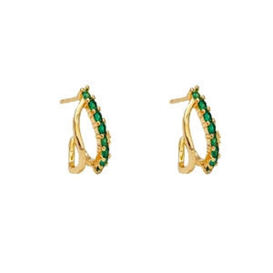 Vintage style gold and green gemstone earrings with elegant interlaced curve design