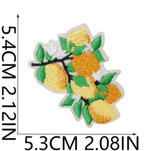 Detailed dimensions of the fruit branch embroidery patch showing 5.4cm by 5.3cm size