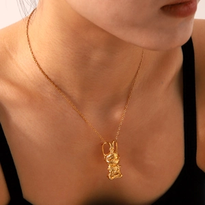 Sun Wukong Pendant Necklace Stainless Steel 18K Gold Plated Mythology Creative Style Jewelry