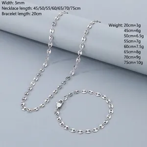 Minimalist Titanium Steel Pig Nose Chain Necklace For Women Men Silver Coffee Bean Link Choker Statement Jewelry Gift