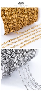Detailed view of faceted gold and silver stainless steel chain links for DIY jewelry making