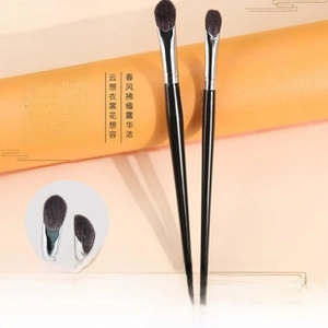 Detail of eyeshadow brush set with black lacquer handles and soft synthetic bristles
