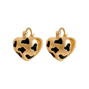 Vintage leopard heart-shaped gold earrings with chic animal print for women