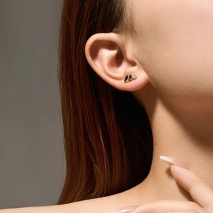 Minimalist S925 sterling silver water drop stud earrings with blue and white crystals