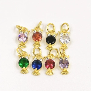 Exquisite owl pendant set featuring colorful cubic zirconia and gold plated frames