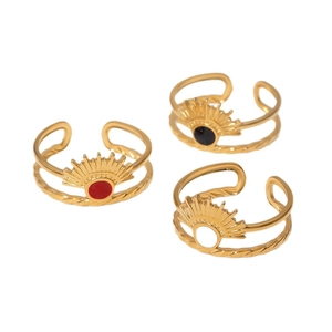 Adjustable 18k gold plated sunburst rings with colorful enamel inlays for women