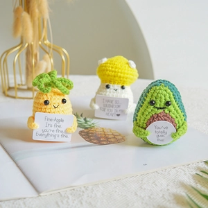 Handmade Crochet Knitted Vegetable Fruit Mini Dolls Positive Energy Encouraging Card Desktop Ornaments Cute Funny Gifts