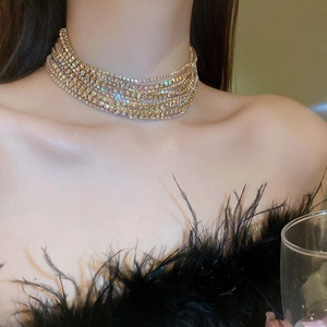 Exaggerated luxury multilayered colorful rhinestone choker necklace for women