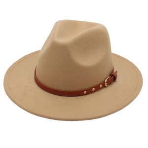 Classic Wide Brim Cotton Fedora Hat For Women Men Retro Jazz Hat With Leather Belt Rivet Buckle Solid Color Elegant Accessory