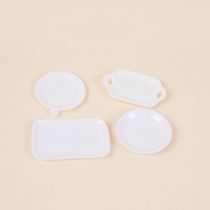 Miniature white ceramic kitchen set with serving trays and plates for DIY dollhouse