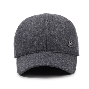 Winter grey wool baseball cap for men with premium metal brand tag on side