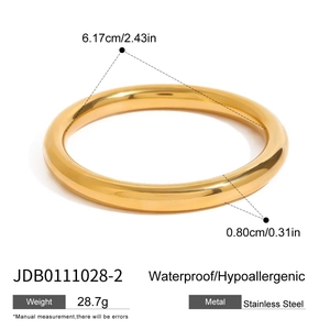 Polished 18k gold plated stainless steel bangle with 6.17cm diameter waterproof design