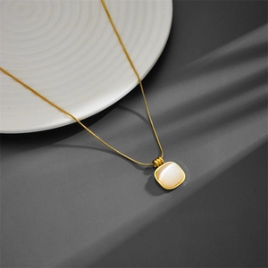 Titanium steel square opal necklace with minimalist 18k gold plating for women