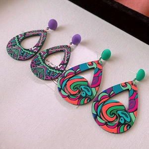 Retro painted acrylic teardrop earrings with pop art graffiti patterns for women