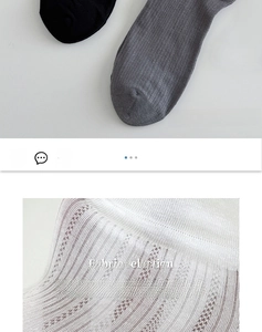 Detailed macro texture of cotton lace knit socks in grey, black and white tones