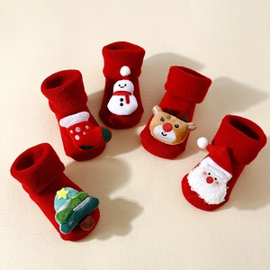 Baby Christmas Socks Cotton 3D Santa Snowman Anti Slip Winter Warm Toddler Indoor Floor Socks Red Novelty