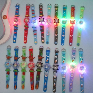 Cartoon kids quartz watch with 3D silicone strap and LED glowing colorful case