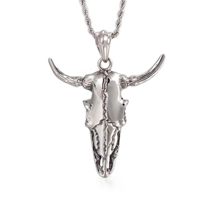 Ox Skull Pendant Stainless Steel Bull Head Gothic Biker Punk Antique Silver Finish Retro Jewelry Charm For Men Women