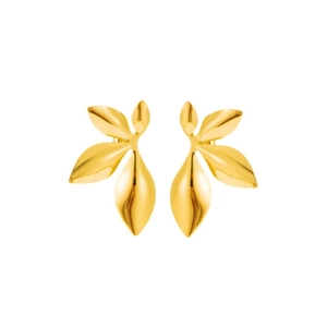 Polished gold-plated leaf earrings in titanium steel with a minimalist nature design